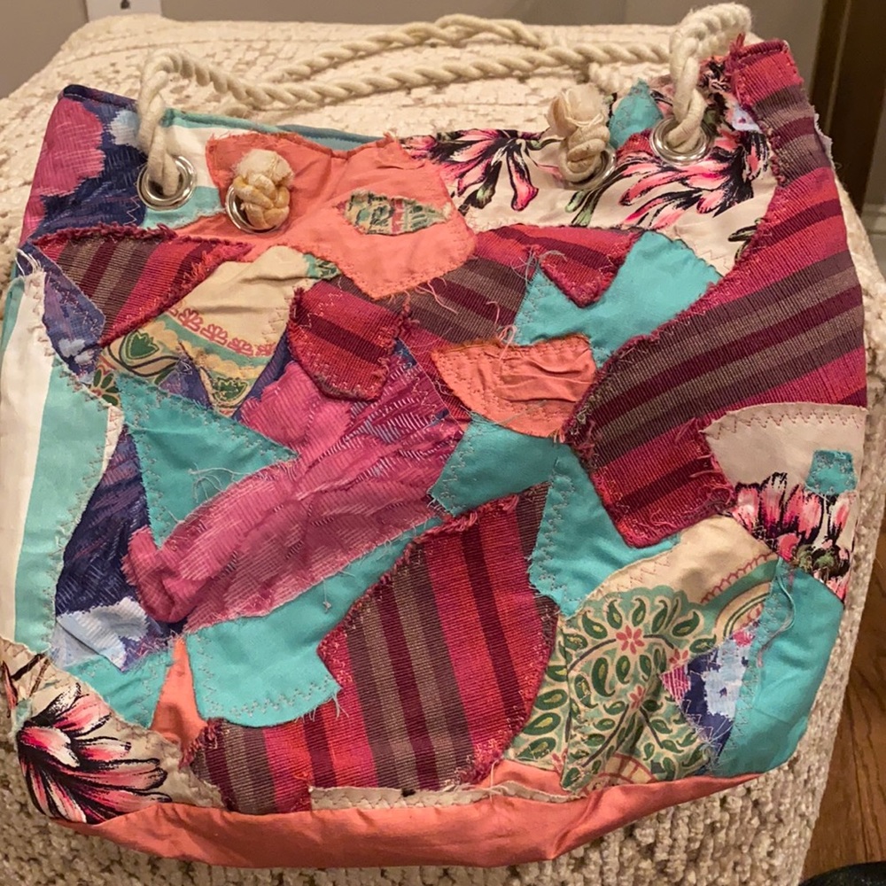 Patchwork Shoulder Bag Market Tote Rope Straps